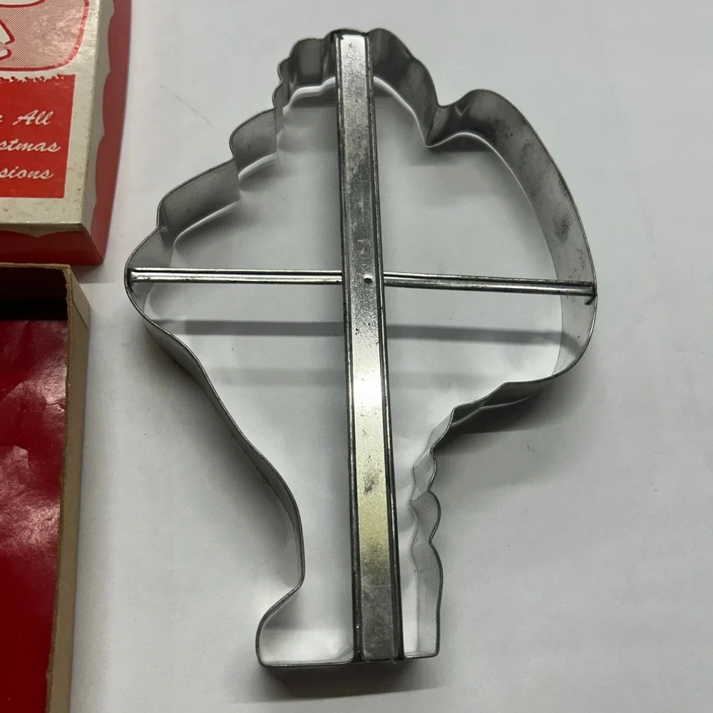 VTG 1940s Santa Metal Cookie Cutter w Box 8in‎ Christmas Kitchen Baking Collect